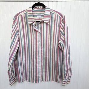 Foxcroft NYC Multicolor Stripe Long Sleeve Wrinkle Free Button Up Women’s Sz 16